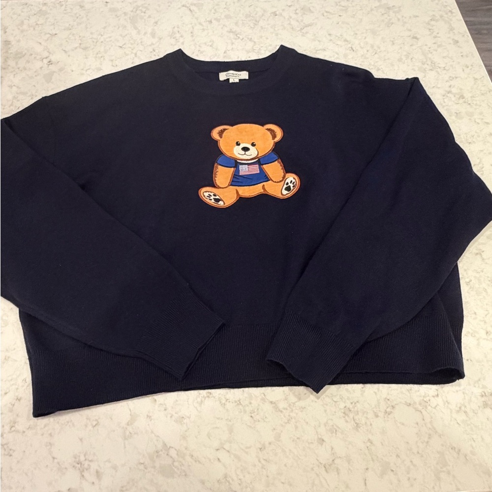 Navy Blue Sweater with Bear Design
